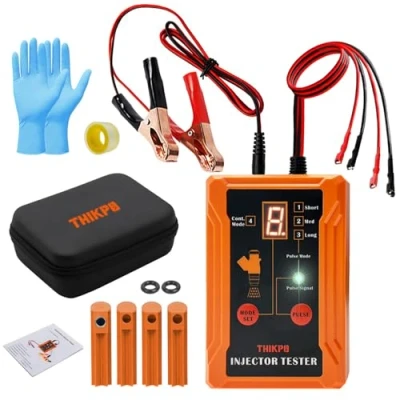 Abbildung von THIKPO Universeller Kraftstoffeinspritzdüsen Tester und DIY Reinigungswerkzeug Set, 8 Pulsmodi, 4 Draht Doppelkanal für 2 (Orange)