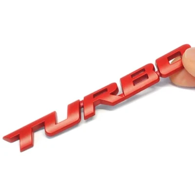 Abbildung von Turbo 3D Schriftzug Emblem Aufkleber Sport Sticker Tuning Auto Logo Metall ROT