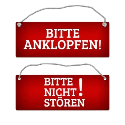 Abbildung von speecheese Metallschild Rotes Bitte nicht stören anklopfen Wendeschild mit Kordel