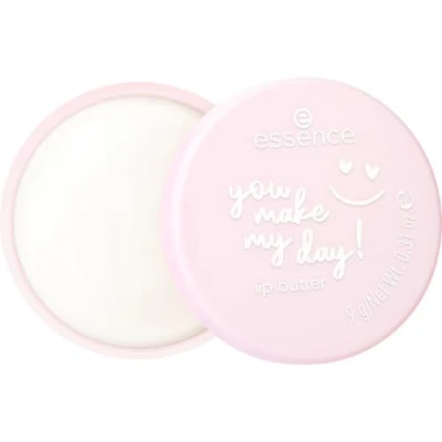 Abbildung von essence YOU MAKE MY DAY! lip butter, Lippenbalsam, Nr. 01, Transparent, feuchtigkeitsspendend, glättend, vegan, ohne Konservierungsstoffe, Parabene, Mikroplastikpartikel, 1er Pack (9g)