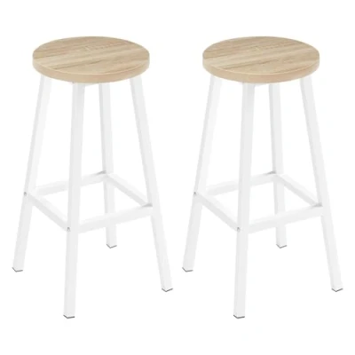 Abbildung von Klihome Barhocker 2er Set, Barstühle mit Metallgestell, Bar Hocker rund, Küchenstühle Fußstütze, Tresenhocker 150 kg belastbar, für Kücheninsel Esszimmer, Helle Eiche, K0008BH 2