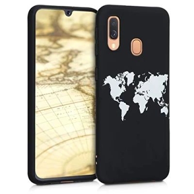 Abbildung von kwmobile Hülle kompatibel mit Samsung Galaxy A40 Handyhülle Silikon Case Travel Umriss Weiß Schwarz