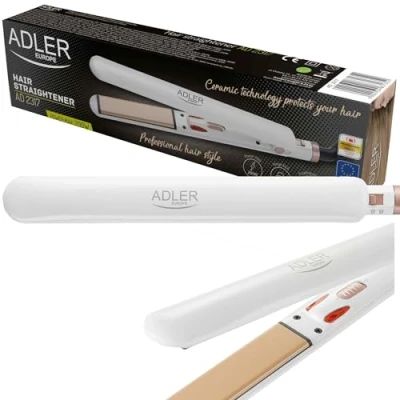 Abbildung von ADLER AD 2317 abgerundetes Glätteisen 2&amp;1, Keramik Platten, Haarschutz, PTC, bester Haarglätter für alle Haartypen, Locken und Glätten, normale Breite, Versorgungskabel 360 Grad