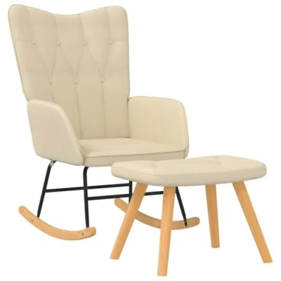 Abbildung von vidaXL Schaukelstuhl mit Hocker Schaukelsessel Schwingsessel Relaxstuhl Polsterstuhl Wohnzimmerstuhl Sessel Stuhl Relaxsessel Stoff Creme