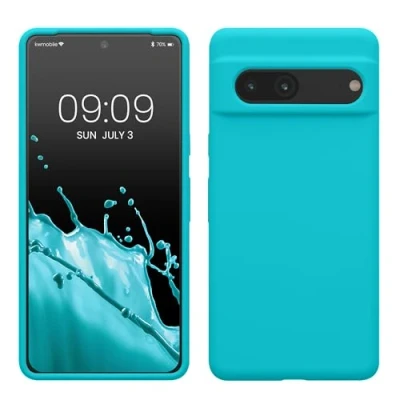 Abbildung von kwmobile Hülle kompatibel mit Google Pixel 7 Silikon Handy Case Handyhülle weiche Oberfläche kabelloses Laden Cool Glacier