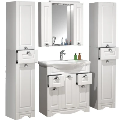 Abbildung von VCM Waschbeckenunterschrank &quot;VCM 5 tlg. Waschplatz Waschtisch Breite 75 cm Badmöbel Set Waschbecken Spiegelschrank Hochschrank Landhaus Schublade Casalo XL&quot;, (5 St.)