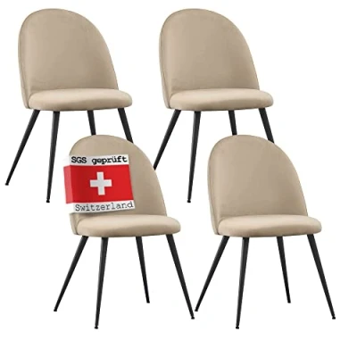 Abbildung von Albatros International Esszimmerstuhl Esszimmerestuhl Küchenstuhl CAPO, Samt Bezug (4er Set, Beige), Stilvolles Vintage Design, Eleganter Polsterstuhl am Esstisch