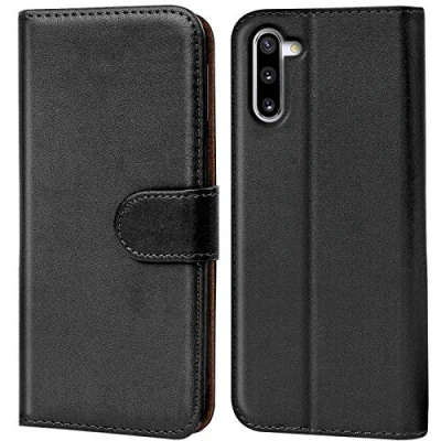 Abbildung von Verco kompatibel mit Samsung Galaxy Note 10 Hülle, Handyhülle für Tasche PU Leder Flip Case Brieftasche Schwarz