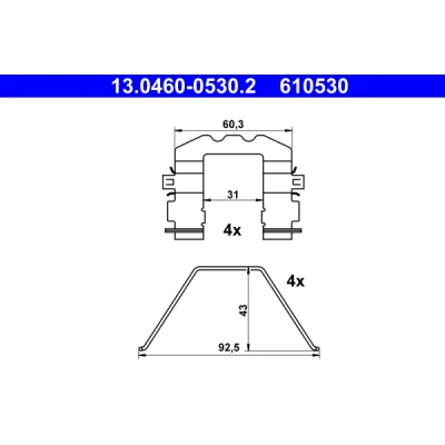 Abbildung von ATE 13.0460 0530.2 Zubehörsatz, Scheibenbremsbelag KIA: Sportage III, IV, II, HYUNDAI: Tucson, Kona SUV
