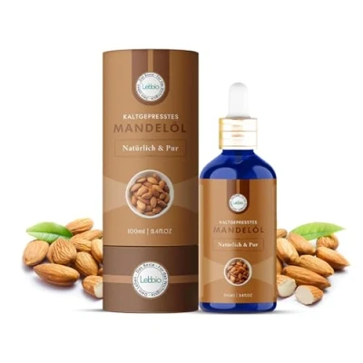 Abbildung von Lebbio Mandelöl [100% NATÜRLICH &amp; KALTGEPRESST] Vegan, Gentechnikfrei, für Aromatherapie und als Basisöl Massageöle, baby, Anti Falten Gesichtsöl, Schwangerschaftsstreifen
