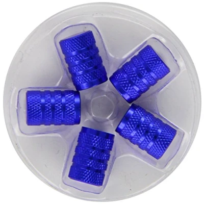 Abbildung von All Ride Ventilkappe Ventilkappen blau Sechskant 5 Stück aus Aluminium Ø 9 mm mit Rillen, (5 St), Standard Gewinde
