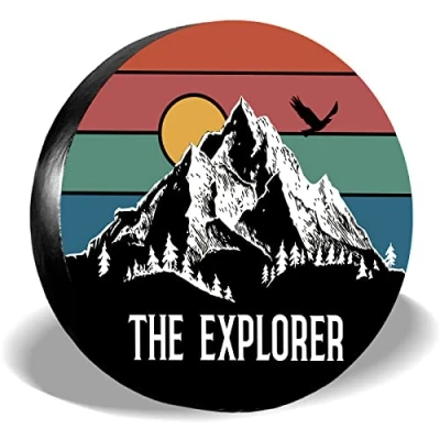 Abbildung von The Explorer Reserveradabdeckung, wasserdicht, staubdicht, universal, Ersatzreifen, Radabdeckung für Wohnmobil, Reiseanhänger, Camper, LKW, SUV, Camper (38,1 cm, passend 7075 cm