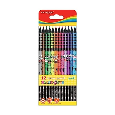 Abbildung von Keyroad Buntstifte Dreieckig 12 Stück/Schwarzes Holz/Mischfarben/Erwachsene und Kinder/Weicher Graphit/Ideal für MalbücherLoch zum Aufhängen