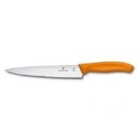 Abbildung von Victorinox Swiss Classic, Profi Tranchiermesser, Extra Scharfe Klinge, gerader Schliff, 19 cm, Kunststoffgriff, Rostfreier Stahl, orange