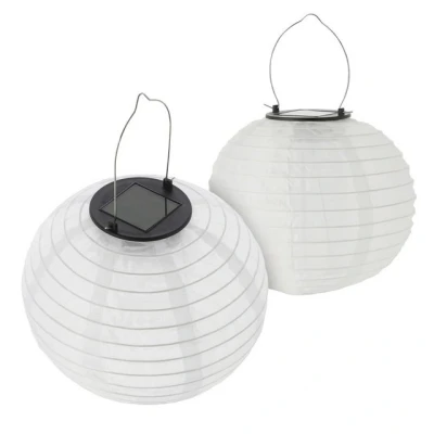 Abbildung von Spetebo LED Gartenleuchte Solar Lampion aus Nylon Set, Einschaltautomatik, LED, warm weiß, Garten Deko Beleuchtung weiß