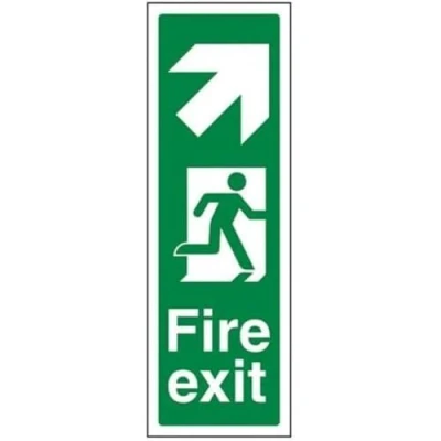 Abbildung von VSafety Portrait Fire Exit Arrow Up Right Schild Hochformat 100 mm x 300 1 starrer Kunststoff