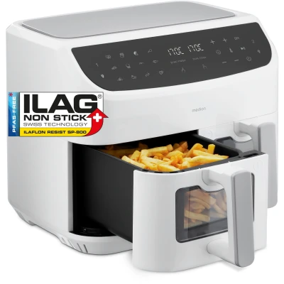Abbildung von Medion Heißluftfritteuse &quot;MD11760 P20 XXL, 2 separat gesteuerte Garkammern, Touch Display&quot;, 2600 W, 9 Automatikprogramme/je 4,35 l pro Korb, weiß