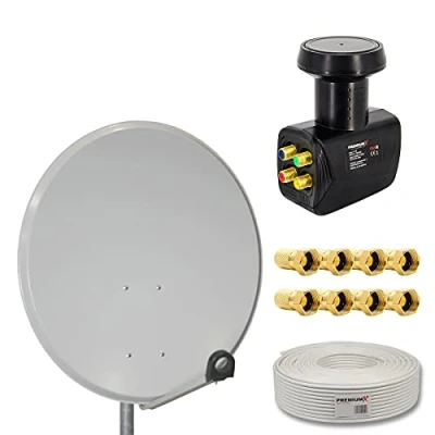 Abbildung von PremiumX SAT Anlage 80cm Antenne Quad LNB 10m Kabel 8x F Stecker