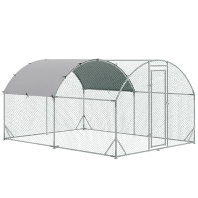 Abbildung von PawHut Hühnerstall aus Stahl, 280 x 190 197 cm, mit UV beständiger Abdeckung, Tür, für 4 6 Hühner, Kleintiere, Silber
