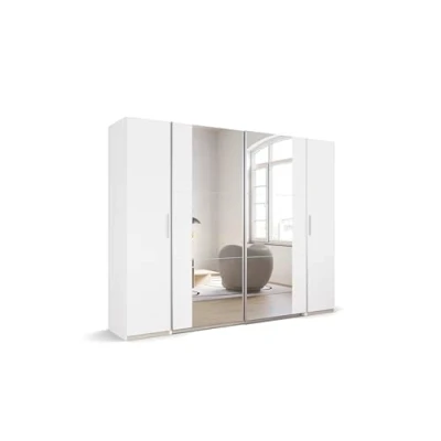 Abbildung von Rauch Möbel Kronach Kombischrank Schrank Kleiderschrank Weiss mit Spiegel, 4 türig, Inklusive 2 Kleiderstangen, 10 Einlegeböden, BxHxT 268x210x59cm