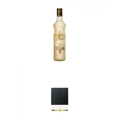 Abbildung von Tekirdag Gold Raki Türkei 0,7 Liter + Schiefer Glasuntersetzer eckig ca. 9,5 cm Durchmesser