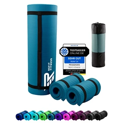 Abbildung von Fitnessmatte Sportmatte 190 x 60 1,5 cm Petrolblau Petrol Petroleum Blau Blue extra dick weich rutschfest Tragegurt Matte für Fitness Gymnastik Sport Pilates Yoga Yogamatte Gymnastikmatte Turnmatte