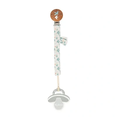 Abbildung von Kaloo K&#039;Doux Schnullerkette aus Stoff und FSC Holz Zwei Materialien Weiche Baumwolle Musselin Baby Schnullerhalter 16,5 cm Tauben Motiv Ab Geburt, K216004