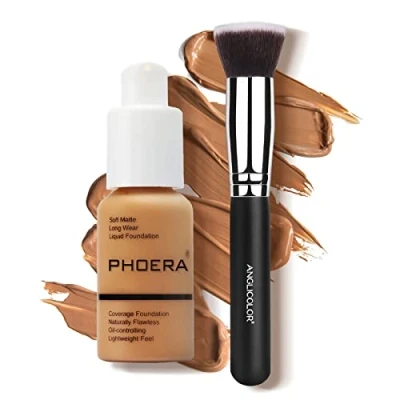 Abbildung von PHOERA Foundation, Full Coverage Concealer Foundation Flawless Cream Glatte, langanhaltende Neu 30ml 24HR Matte Oil Control (#106 Warm Sun, 30ml)