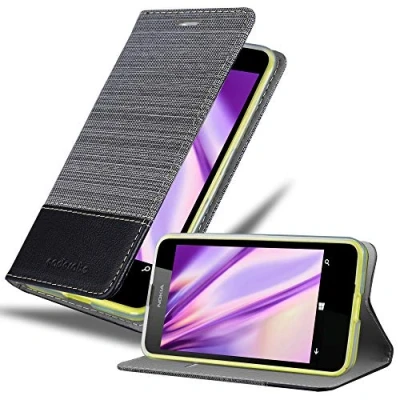 Abbildung von Cadorabo Hülle kompatibel mit Nokia Lumia 630/635 aus Jeans und Kunst Leder Flip Klappbare Stoßfeste Magnetische [Standfunktion] [Kartenfächern] Cover für Tasche in Grau