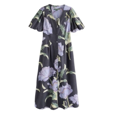 Abbildung von Next Regular FIT PUFF Sleeve MIDI Freizeitkleid, Damen, Größe: 38, Kew collection navy floral
