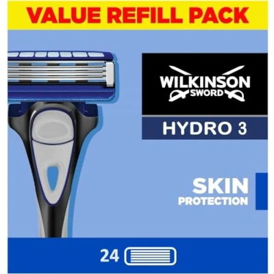 Abbildung von WILKINSON SWORD Hydro 3 Rasierklingen für Herren Packung mit 24 Nachfüllpackungen Hydrating Gel &amp; Präzisionstrimmer