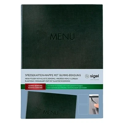 Abbildung von SIGEL SM206 Speisekarten Mappe A4, Gummi Bindung, anthrazit mit Leinenstruktur, strapazierfähig und leicht abwischbar
