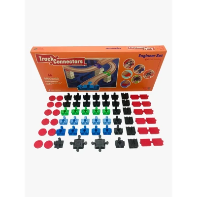 Abbildung von TOY2 Engineer Set mit 64 Schienenverbindern Kompatibel BRIO Eisenbahn &amp; Duplo Bausteine Bauset 6 Verschiedene Track Connectors Nachhaltige Holzeisenbahn und Holzschienen Verbinder