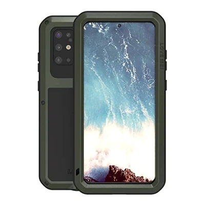 Abbildung von LOVE MEI für Samsung Galaxy S20 Plus Metall Hülle,Heavy Duty Rüstung Tank Bumper Robust Aluminium Stoßfest/Staubdicht/Anti Drop Ganzkörper Schutz Fall Cover mit gehärtetem Glas (Grün)