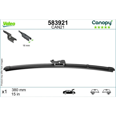 Abbildung von Scheibenwischer Valeo Canopy 583921 380mm Flachbalkenwischblatt, Wischgummi aus &gt;80 % nachhaltigen Materialien FORD: FIESTA 6, 6 Van