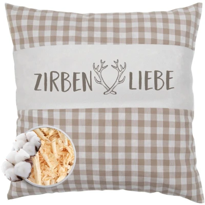 Abbildung von herbalind Duftkissen &quot;als Geschenk 30x30 in braun Dekokissen Zirbenliebe mit Reißverschluss&quot;, (1 St.), 100% Zirbenholzflocken und Baumwolle Handmade Germany