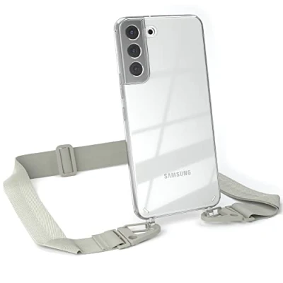 Abbildung von EAZY CASE Hülle mit Band kompatibel Samsung Galaxy S22 Plus 5G Handyhülle Umhängeband für S22+ Silikonhülle Transparent Schutzhülle Handykette zum Umhängen Handykordel in Taupe Grau