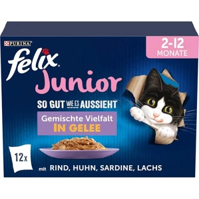 Abbildung von FELIX So gut wie es aussieht Junior Kittenfutter nass in Gelee, Sorten Mix, 6er Pack (6 x 12 Beutel à 85g)