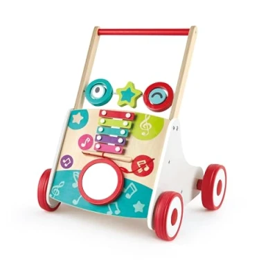 Abbildung von Hape My First Musical Walker, Wooden Push Along Baby Walker Trainer with Music Box &amp; Activities, 10 Months and Up, Colourful