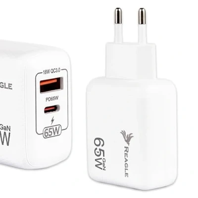 Abbildung von Reagle 65W GaN Ladegerät USB C PD &amp; A QC 18W, Kompakt, Schnellladen für MacBook, iPhone, Samsung, Huawei, Xiaomi, Sicherer Schutz vor Überladung und Überspannung, Weiß