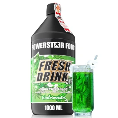 Abbildung von Powerstar FRESH Drink ZERO Zuckerfrei Fitness Getränke Sirup mit L Carnitin, Magnesium &amp; Vitaminen 1L Vital Konzentrat Wasser zu 50L hypotonischem Sport mischen Waldmeister