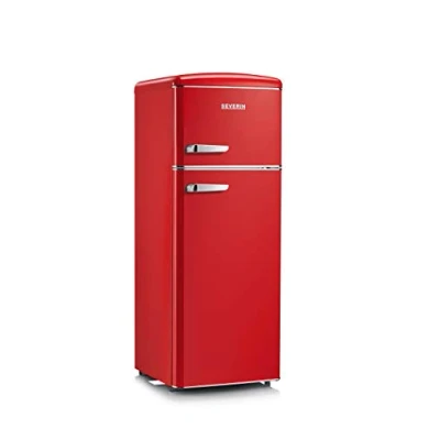 Abbildung von SEVERIN Retro Kühl / Gefrierkombination, platzsparendes Raumwunder, 4 x höhenverstellbare Abstellflächen und eine große Veggiebox, 206 L Nutzinhalt, rot, RKG 8930