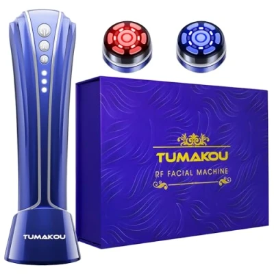 Abbildung von Radiofrequenz Gerät Gesicht TUMAKOU 4 in 1 EMS Microcurrent Facial Device Blau Red Light Therapy Face Mikrostrom Gesichtsmassagegerät Gegen Falten für Anti Aging,Face Lifting