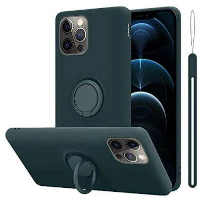 Abbildung von Cadorabo Hülle kompatibel mit Apple iPhone 12 PRO Schutzhülle TPU Silikon Case Liquid Design Ring Slim Kratzfest Liquidsilikon Microfaser für in Grün