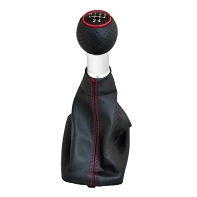 Abbildung von Simoni Racing Schaltknauf OEM passend für Audi A3 (8L) 1996 2003 Schwarz + Rote Nähte inkl. 2 Schaltmustern