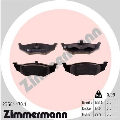 Abbildung von ZIMMERMANN 23561.170.1 Bremsbelagsatz Foto entspricht Lieferumfang CHRYSLER: PT Cruiser Kombi, Sebring II Cabrio, Stratus DODGE: NEON 2