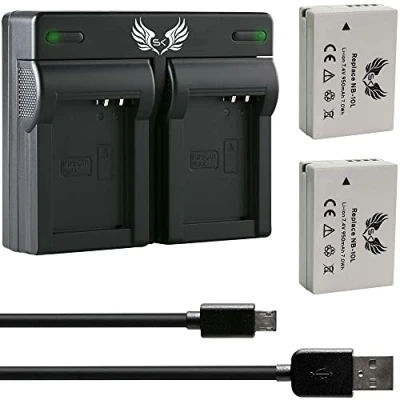 Abbildung von 2X SK Akku Ersatz für Canon NB 10L // 950mAh + Dual Charger PowerShot G1X G3X / G15 G16 SX40 HS SX50 SX60