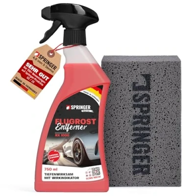 Abbildung von SPRINGER RX1000 Flugrostentferner 750 ml + Schwamm Made in Germany Schonender &amp; tiefenwirksamer Rost Reiniger Rostentferner für Flugrost, Korrosionsspuren, Industriestaub, etc.