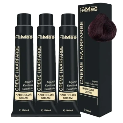 Abbildung von FemMas Haarfarbe 3x Dunkelbraun Rot 3.6 I Professionelle Creme mit Arganöl, Keratin &amp; Ceramiden Als dauerhafte Haarfärbung oder Tönung für strahlende, haltbare Farbergebnisse 100 ml