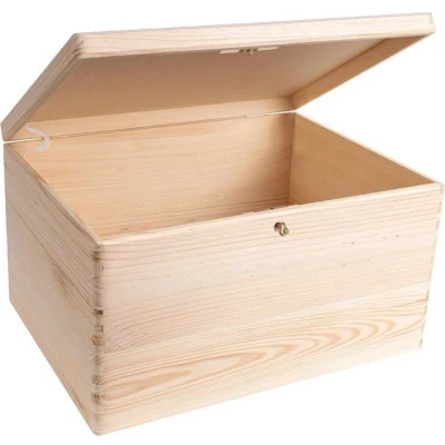 Abbildung von Creative Deco Holzkiste mit Deckel und Schlüssel 30 x 20 14 cm (+/ 1cm) Erinnerungsbox Baby Groß Holzbox Unlackiert Kasten Weihnachten Für Dokumente, Spielzeug, Werkzeuge ROH